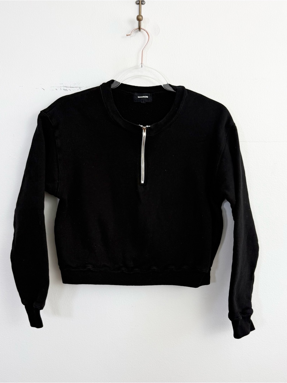 Monrow Black Half Zip Cropped Sweatshirt Pullover XS